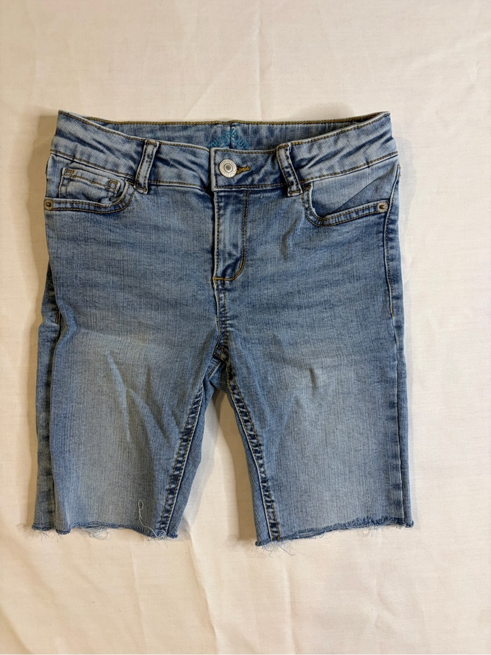 Girls Light Blue Denim Cutoff Bermuda Shorts